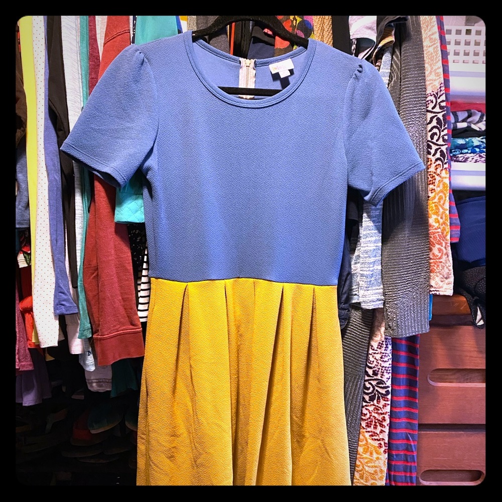 Two tone mustard/cornflower Amelia dress M